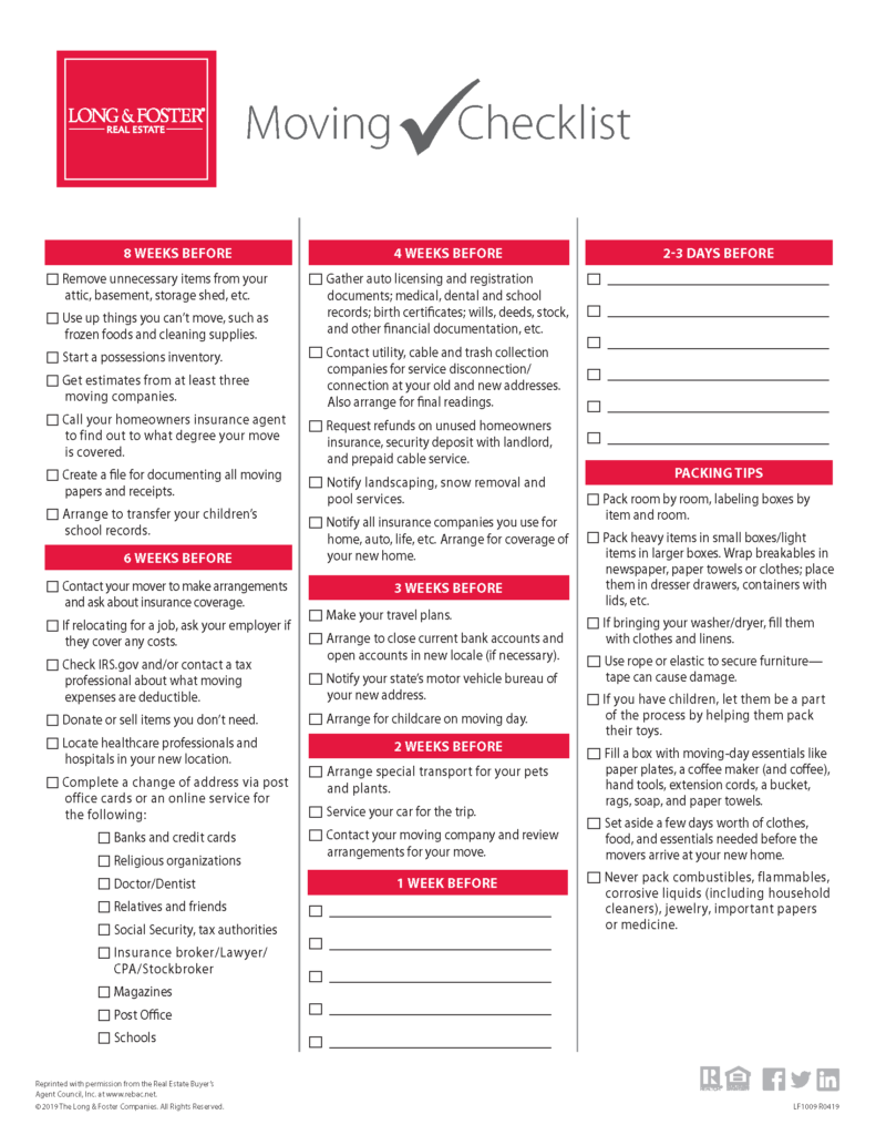 Moving checklist